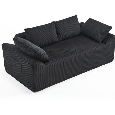 Sofá biplaza sin brazos de tela negra, asiento profundo, sin montaje (1/5)