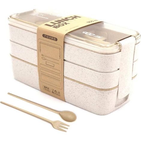 Boîte à lunch, boîte bento, boîte à goûter pour enfants et adultes, avec 3 compartiments, étanche, compatible micro-ondes, en blé, biodégradable, sans plastique, sans BPA (rose) (1/5)