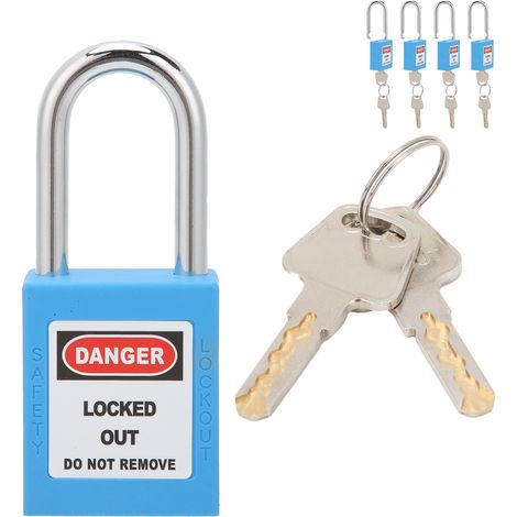 Lot de 5 cadenas de sécurité de 3,8 cm (1,5 po) avec cadenas isolés pour poutre en acier et clés, destinés à l'industrie et à la fabrication de machines (bleu).