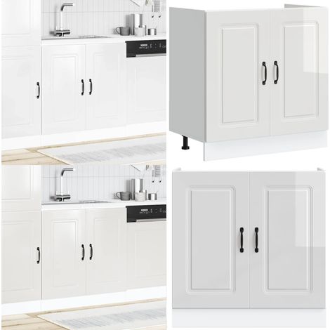 vidaXL Meuble bas pour évier Kalmar blanc brillant 80x46x81,5 cm (1/5)
