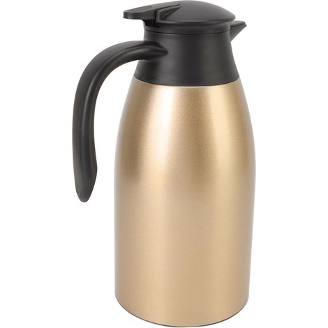 Théière isotherme en acier inoxydable 304, couvercle étanche, capacité 2 L, poignée de transport, nettoyage facile, distributeur de café isotherme doré (1/5)