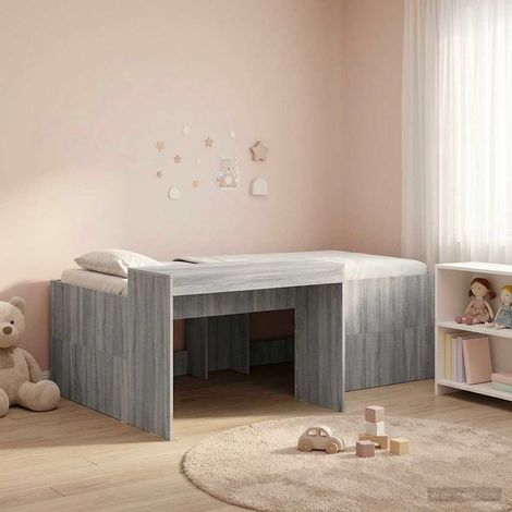 vidaXL Cama alta para niños con escritorio Sonoma gris 98.5 x 200 cm (1/5)