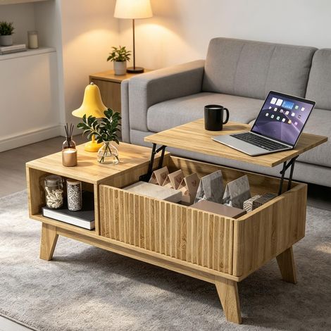Table basse multifonction – plateau relevable – rangement intégré – Design moderne