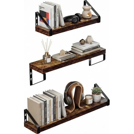 Étagère Murale, Étagères Flottantes 40/50/60 Cm, Étagère en Bois Rustique, Étagère Fonctionnelle pour Cuisine, Bureau, Salle de Bains, Chambre, Salon, Buanderie, Brun Vintage (1/5)