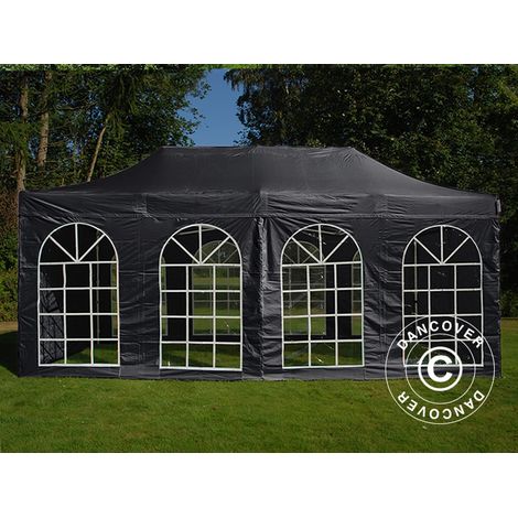 Tente Pliante Chapiteau pliable Tonnelle pliante Barnum pliant FleXtents Steel 3x6m Noir, avec 4 cotés (1/5)