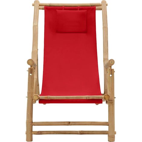 Maison Exclusive - Liegestuhl Bambus und Canvas Rot (1/5)