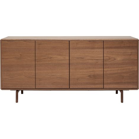 Miliboo – Buffet vintage en bois foncé noyer 4 portes L160 cm – Panneaux de fibres de bois placage noyer – Pieds en hévéa massif teinté noyer (1/5)