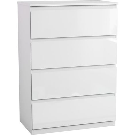 Commode Glinton 4 Tiroirs, Chambre, Rangement Vêtements, Bois FSC, Meuble, Blanc (1/5)