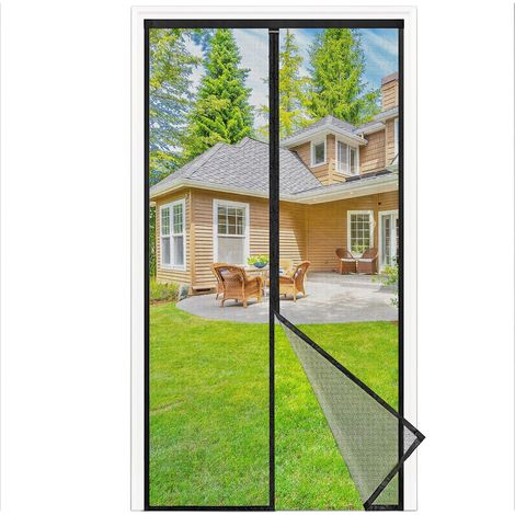 Magnetischer Tür- und Fensterschutz 65 x 200 cm mit automatischem Schließmechanismus – kein Bohren erforderlich – für Balkon, Wohnzimmer, Haustür – transparentes und reißfestes Netzgewebe, schwarz (1/5)