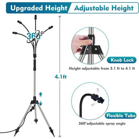 Système Brumisation Sur Pied 109cm Tuyau Flexible 4 Buses Rafraîchisseur Terrasse Jardin Animaux PIQUET D'ATTACHE (1/2)