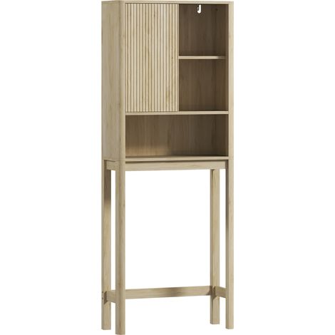 Meuble rangement WC sur toilettes porte coulissante compartiments étagère réglable blanc