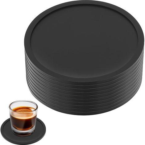 Posavasos negros, juego de 10, posavasos de silicona para bebidas, juego de posavasos antideslizantes, juego de posavasos para bebidas de mesa, tapetes de bar para cerveza para mesa de café, cerveza,  (1/5)