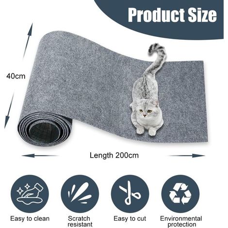Protection Canape Anti Griffe Chat, Tapis Griffoir Autocollant, Protege Canapé-40×200cm Gris 1