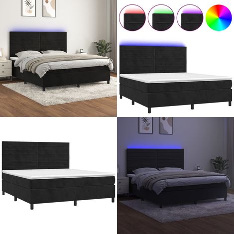 Boxspringbett mit Matratze & LED Schwarz 160x200 cm Samt - Boxspringbett - Doppelbett - Samtbett - Luxusbett - Schlafzimmermöbel - Home & Living (1/5)