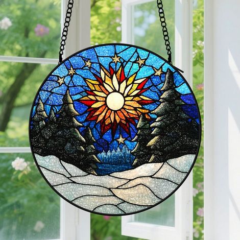 12.5cm Suspension en vitrail, attrape-soleil élégant unique, décoration fenêtre jardin, cadeau couple, amoureux, famille, meilleur ami (1/5)
