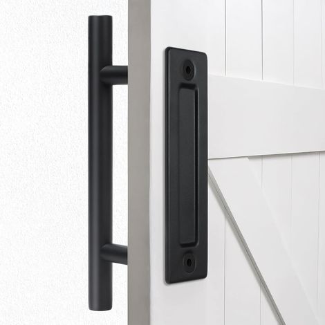 30cm Poignée Porte Coulissante Acier Carbone Double Face Poignee Porte Coulissante Poignée de Doigt de Chasse d'eau pour Granges, Garages et Salles de Bains (Noir) (1/5)
