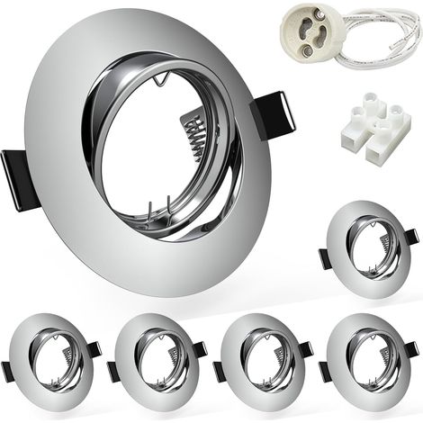 Lot de 6 spots encastrables LED GU10 Cadre Spot LED 230 V Chromé rond Spot de plafond pivotant avec douille pour GU10