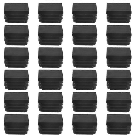 Lot de 24 embouts carrés nervurés en plastique noir de 30 mm x 30 mm pour tubes. (1/4)