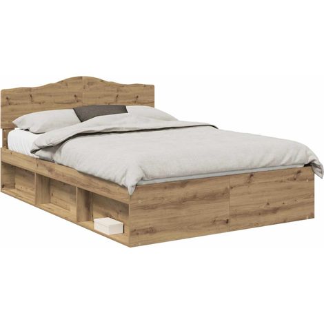 Lit double  Lit adulte  Cadre de lit Chêne artisan 150 x 200 cm Bois de pin massif