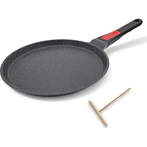 Poêle à Crêpes 25 cm avec Poignée Amovible - Crêpière avec Revêtement Antiadhésif - Fonte Aluminium - Tous Feux dont Induction - Noir