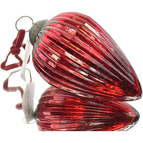 Riffelmacher Prunkvoller Weihnachtsschmuck Zapfen Rot gerippt Antikstil 14,5 cm - Glas (1/3)