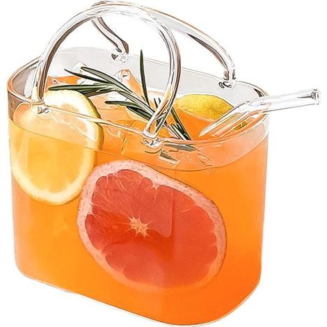 Tragbares, handtaschenförmiges Cocktailglas, witziges Wein- und Obstglas, taschenförmiges Glas mit Strohhalm