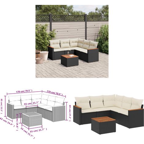 6-tlg. Garten-Sofagarnitur mit Kissen Schwarz Poly Rattan - Gartenmöbel Set - Outdoor Möbel - Rattan Sofa - Esstisch - Lounge Set - Home & Living (1/3)