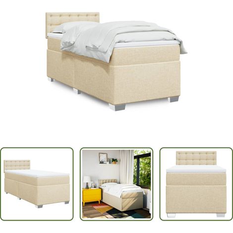 vidaXL Surmatelas -  Sommier à lattes de lit et matelas Crème 90x190 cm Tissu (1/5)