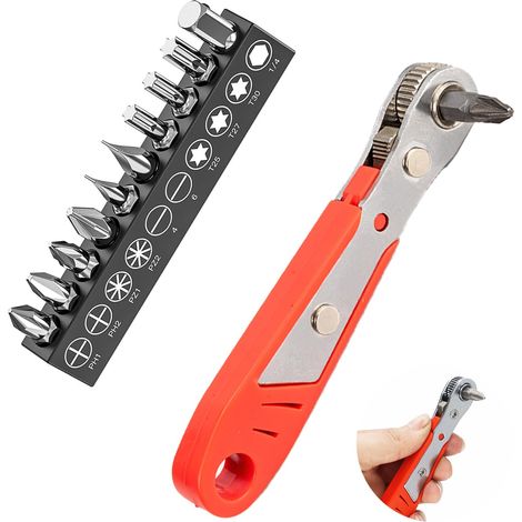 Mini Clé à Cliquet avec Tournevis Magnétique, Set de Clé à Cliquet Tournevis 110 mm, et Embouts pour Bricoleurs, Construction en Acier au Carbone, 11 cm de Longueur (1/5)