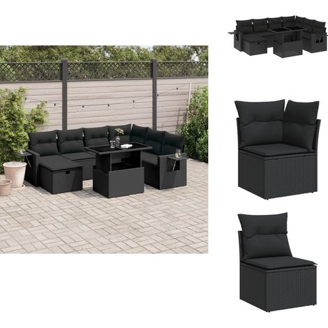 Salon de jardin 8 pcs avec coussins noir résine tressée - Ensemble Salon De Jardin - Mobilier De Jardin - Table Extensible - Chaise Pliante - Fauteuil Extérieur (1/5)