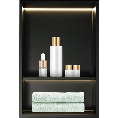 12x18in Niche murale en acier inoxydable avec éclairage LED, organisateur de rangement intégré pour douche, salle de bain, cuisine et usage hôtelier