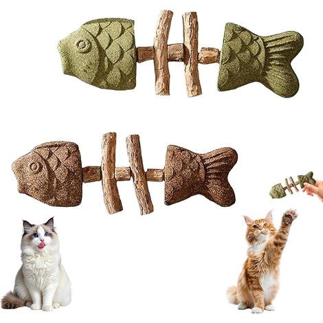 2 Pièces Jouet Dentaire pour Chat en Forme d'arête de Poisson, Jouet à Mâcher Dentaire Créatif, Bâtons à Mâcher pour Chat, Herbe à Chat Naturelle et Vigne, Parfait pour que les Chats Puissent Mâcher (1/5)