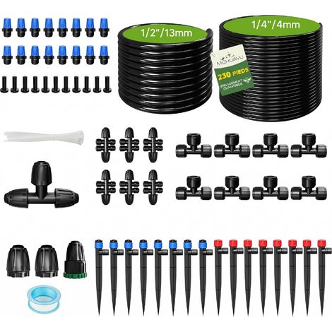 60+10m Drip Irrigation Kit, Quick Connect Automatic Garden Watering System with Adjustable Nozzles and Sprinklers, Fast-Lock Tubes, for Greenhouse, Lawn, Potted Plants (1/5)