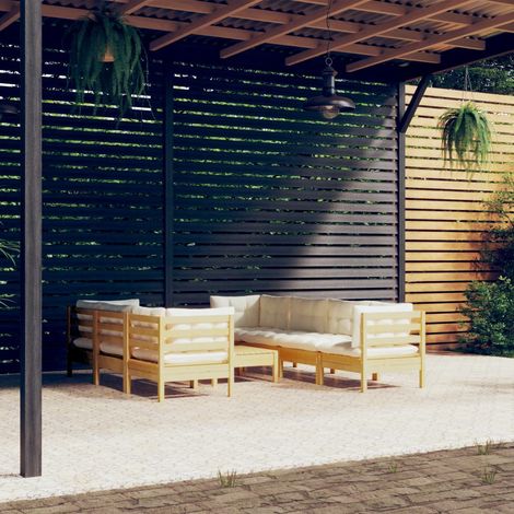8-tlg. Garten-Lounge-Set mit Creme Kissen Massivholz Kiefer (1/5)