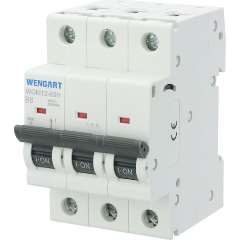 Disjoncteur Miniature 3P - 6A - Courbe B - Pouvoir de Coupure 6kA - 230V/400V - Protection pour Électronique Sensible et Lignes Longues - Rail DIN - WGM12-63H