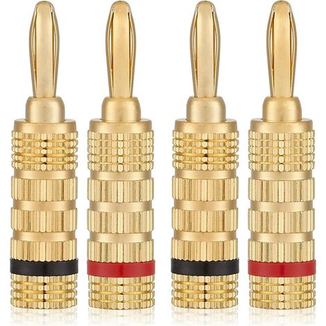 Connecteurs de haut-parleurs banane plaqués or (lot de 4), à vis, inclus (rouge et noir)