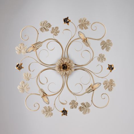 Deckenlampe aus Eisen-Elfenbein Decape Roségold vier Lichter 76x67x h17 cm