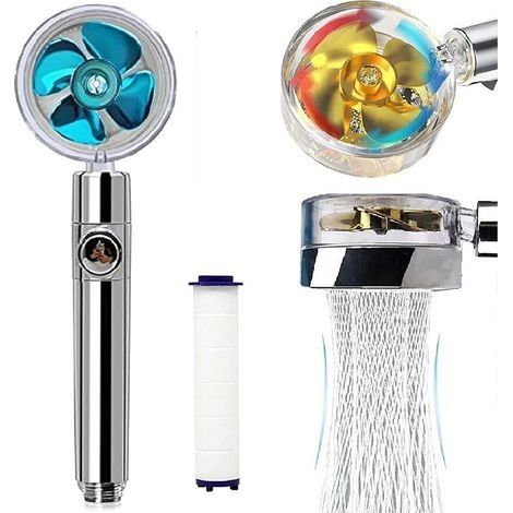Douchette, Pommeau de Douche Anti Calcaire Économiseur d'Eau Haute Pression Tête de Douche Turbo Filtre à Trois Niveaux Système de Filtrage avec Filtre 3 Coton PP Remplaçable (1/5)