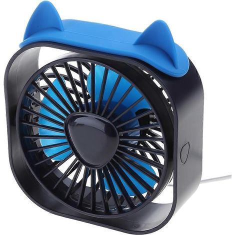 Ventilateur de bureau USB, mini ventilateur de bureau, 3 vitesses de rotation, ventilation puissante, motif oreilles de chat, bleu (1/4)