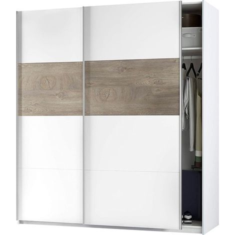 Armoire avec 2 portes coulissantes coloris Alaska chêne à nœuds / blanc artic - Hauteur 200 x Longueur 180 x Profondeur 60 cm -PEGANE-