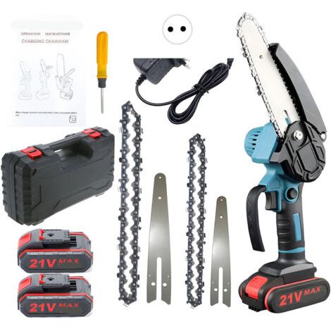 BUNTHAUS Mini Tronçonneuse à Batterie 2 2000mAh: 4 / 6 Pouces Tronçonneuse Électrique sans Fil - Outillage de Jardin Motorisé - Portable Tronconneuse pour lélagage le Jardin (1/5)