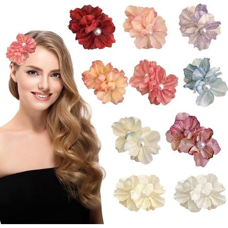 Épingles à cheveux colorées ornées de fleurs artificielles, lot de 10, accessoires pour cheveux pivoine pour femmes et filles, pour l'été et les mariages (1/5)