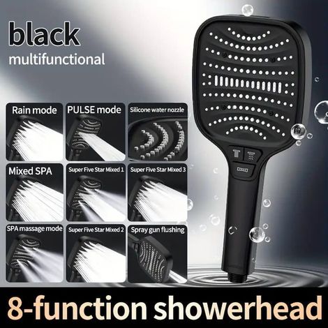 Filiyano-Pommeau de douche avec large panneau – 8 positions réglables, large jet d'eau, douchette à main, accessoires de salle de bainNoir (1/5)