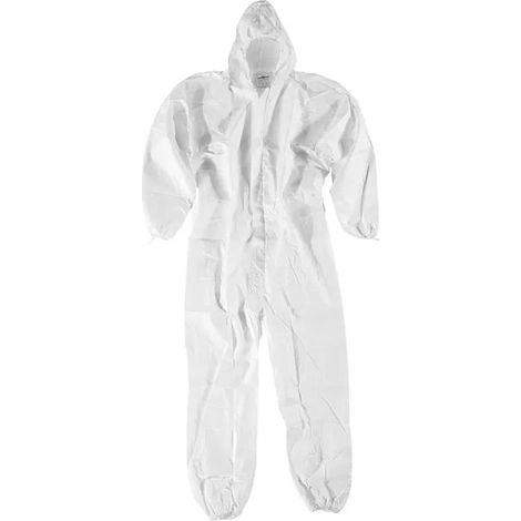 Ecowork tuta bianca microporosa antistatica art.10460 tg XL tipo 5/6 DPI 3o categoria con cerniera e cappuccio protezione contro gli agenti chimici Bianco XL