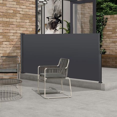 Store latéral extensible 180x300cm, protection UV, vent et pluie, gris, pour balcon et jardin