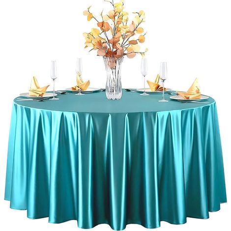 Nappe ronde en satin 220 cm Bleu, brillante et élégante, réutilisable