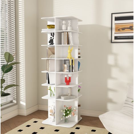 Zapatero giratorio 60x60x184 cm blanco de PVC con 7 niveles y base elevada (1/5)