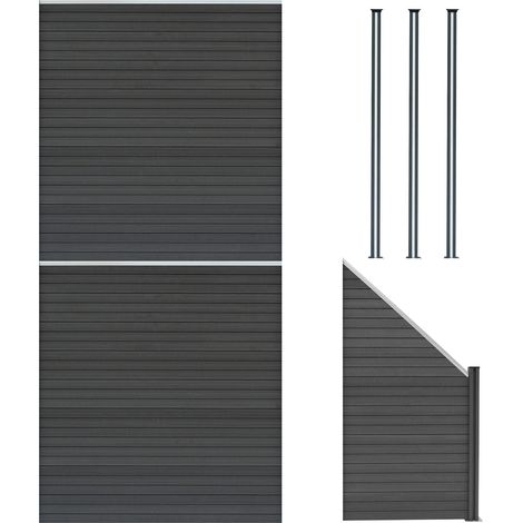 WPC Steckzaun x2, Eckstück x1 & LED Zaunpfosten x3, 1,85m Grau