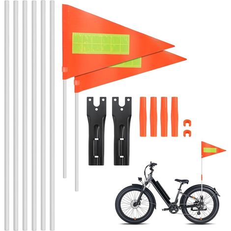 Fanion De Sécurité Pour Vélo - 2 Pièces - PVC Réfléchissant Et Métal - Hauteur Réglable 180cm - Pour Enfant Et Fauteuil Roulant - Orange (1/5)