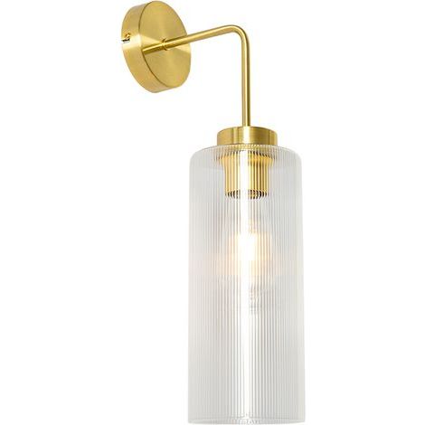 Qazqa – Applique murale Art déco dorée en verre cannelé – 47 cm haut – Culot E27 – Pour salon et hall d'entrée – Effet lumineux chic (1/5)